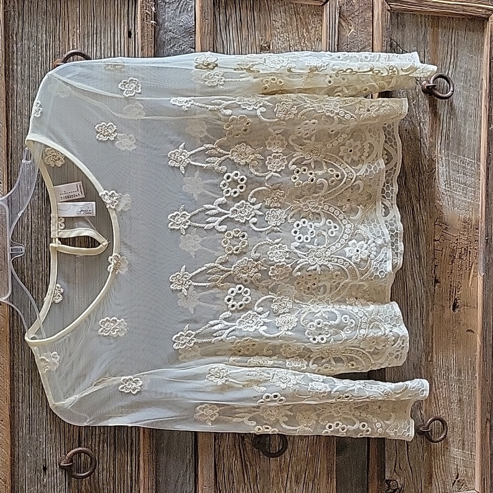 Forever 21 Exclusive sheer crop top with metallic gold/cream embroidery  Small